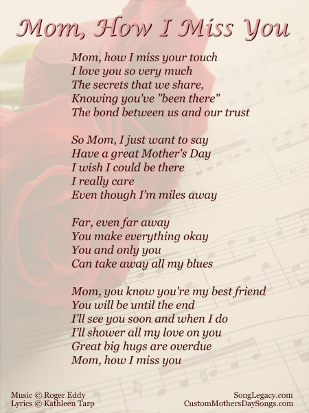 Lyric Sheet for original mother's day song by Roger Eddy and Kathleen Tarp